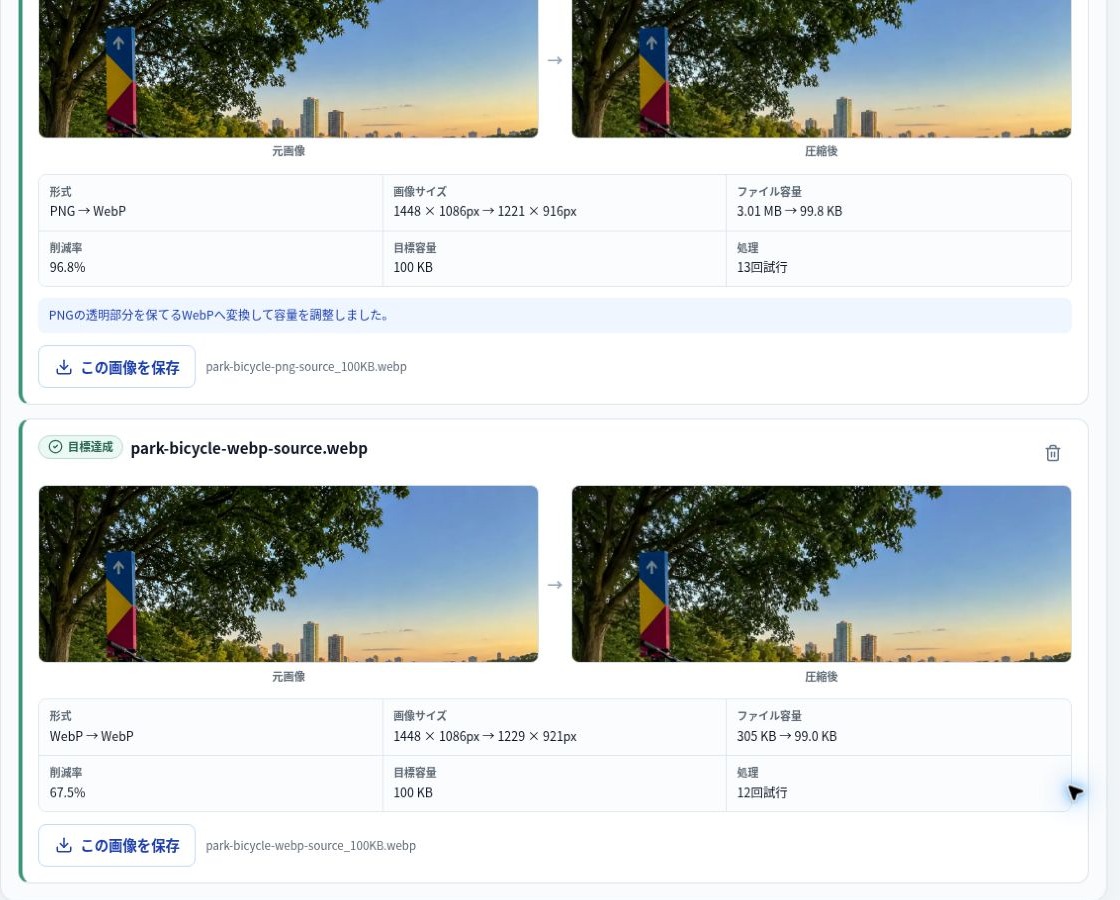 PNGとWebPが100KB以下になった圧縮結果